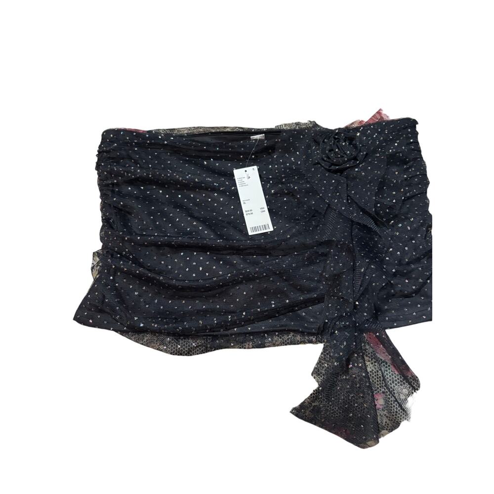 Kimchi Blue xl black rushed ruffled mini skirt/skorts glitter detail nwt